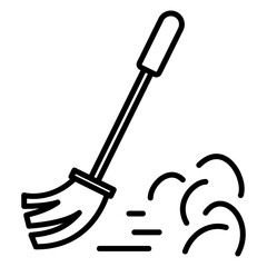 Dust sweeping, floor cleaning from dirt. Homework, hygiene, disinfection. Broom sweeping dust. Vector Icon, Outline, Isolated, 48x48 Pixel.