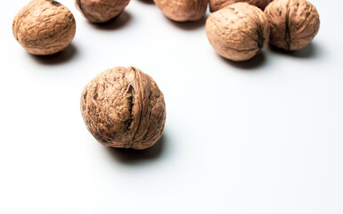 Group of Walnuts with selective focus, food design concept 