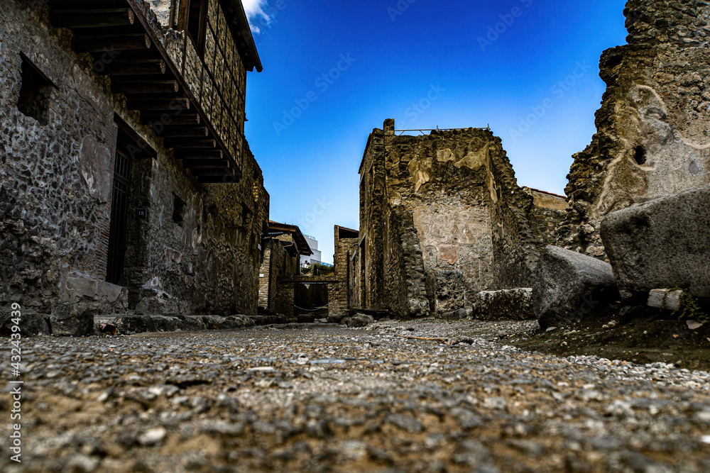 Sticker Archaeological site with buildings and street - pompeii, italy