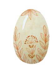 Watercolor orange easter decorative egg on the white background