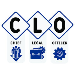 CLO - Chief Legal Officer acronym. business concept background.  vector illustration concept with keywords and icons. lettering illustration with icons for web banner, flyer, landing pag