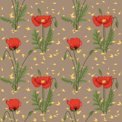 Seamless Papaver Rhoeas Flowers Pattern