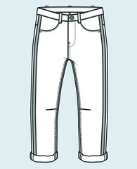 Pants flat sketch. Boy pants flat drawing. vector