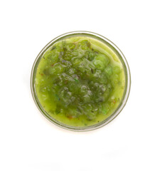 bowl with relish sauce on white background