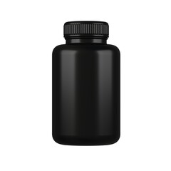 Black plastic medicine bottle isolated on white background. Supplement Packaging. Pills. 3d illustration.