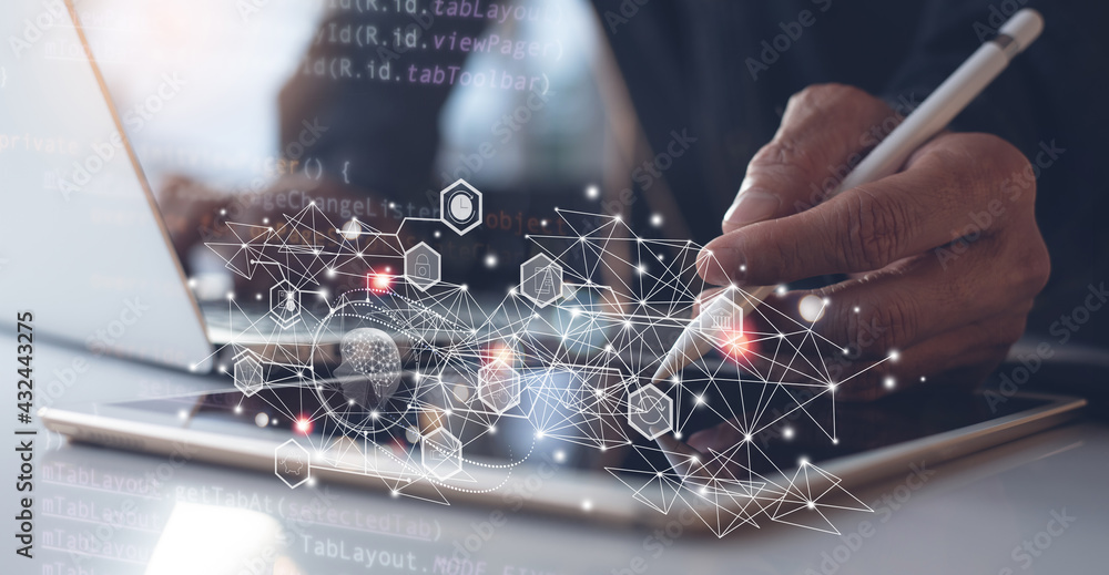 Poster ai, artificial intelligence, digital technology, software development, iot internet of things concep