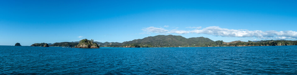 Panorama of the Bay of Islands looking towards Rawhiti, in New Zealand