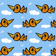 seamless pattern background of cute bird cartoon
