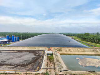Bio-gas waste water treatment pond  In industrial plants. Water pollution. 