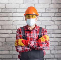 Portrait of adult worker wearing protective mask.  Safety work concept. Stop virus.