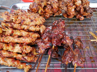 grilled chicken liver for sale on street food