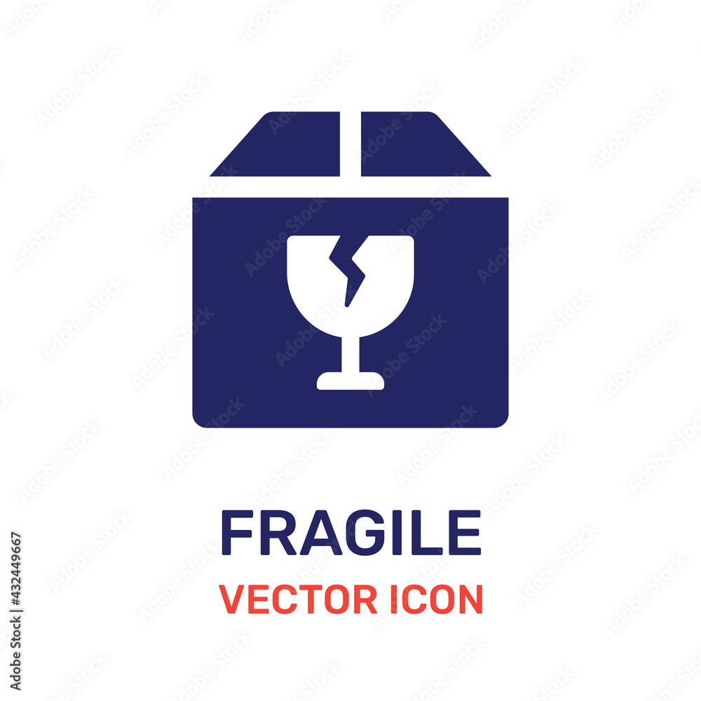Poster fragile attention sign icon vector on package.