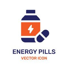 Sport supplements effects vector icon. Whey protein, energy pill symbol