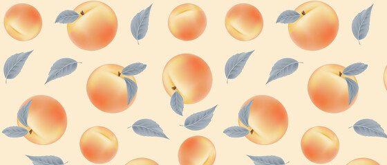 Vector seamless pattern with fruits. Apple, peach or apricot autumn harvest. Design for wrapping paper, covers or fabric