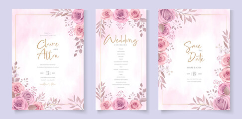 Hand drawn blooming rose flower wedding invitation template design