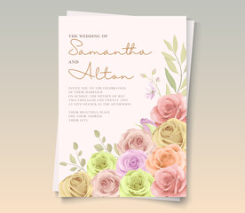 Hand drawn blooming rose flower wedding invitation template design