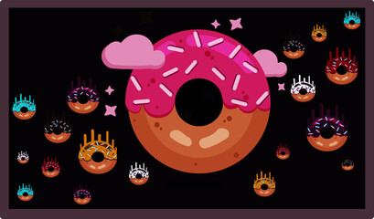 donut rain, vector illustration, donut flat design. 