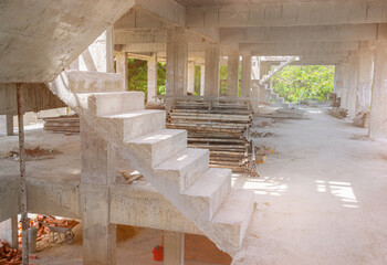 stair concrete construction site interior building plan development on housing