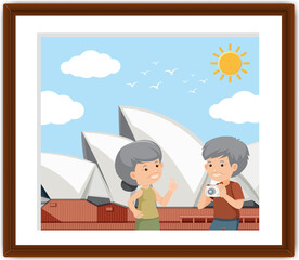 A picture frame with old couple travelling at Sydney