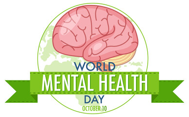 World Mental Health Day banner or logo isolated on white background