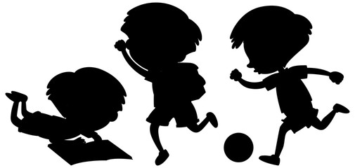 Cartoon character of kids silhouette on white background