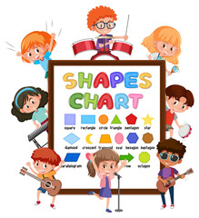 Shapes chart board with many kids doing different activities