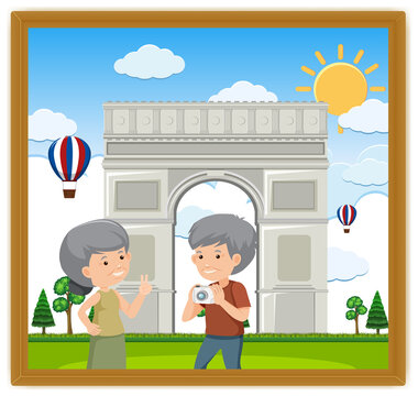 A Picture Of An Old Couple With Arc De Triomphe