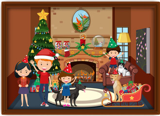 Obraz na płótnie Canvas A picture of happy family in Christmas theme