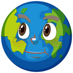 Earth cartoon character with happy face expression on white background