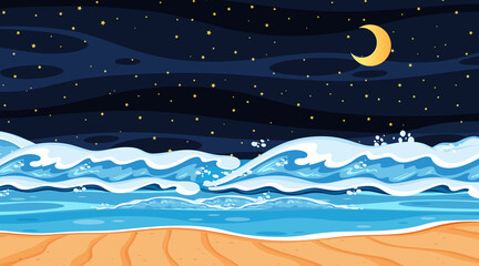 Obraz na płótnie Canvas Beach landscape at night scene with ocean wave