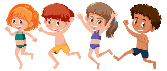 Set of different kids cartoon character in summer theme