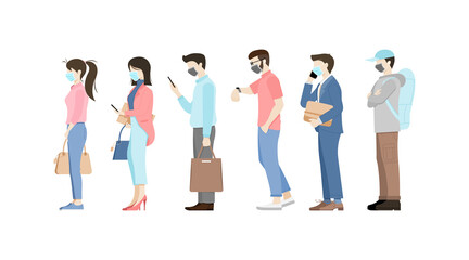 Fototapeta premium People wearing medical masks to prevent disease and isolated background. Vector illustration