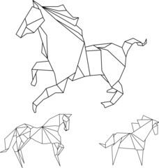 origami geometric horses and horses: logo, icon, print