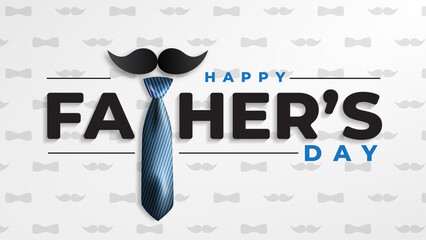 Father's Day poster or banner template with tie and mustache. For Father's Day in flat promotional style and shopping templates for love dad