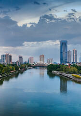 Obraz premium Urban scenery on both sides of Shiqi River, Zhongshan City, Guangdong Province, China
