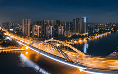 Fototapeta na wymiar Urban scenery on both sides of Shiqi River, Zhongshan City, Guangdong Province, China