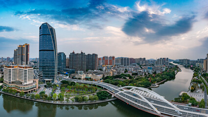 Urban scenery on both sides of Shiqi River, Zhongshan City, Guangdong Province, China