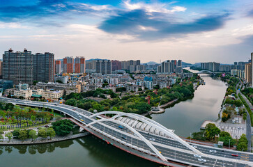 Obraz premium Urban scenery on both sides of Shiqi River, Zhongshan City, Guangdong Province, China
