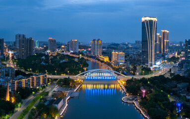 Urban scenery on both sides of Shiqi River, Zhongshan City, Guangdong Province, China