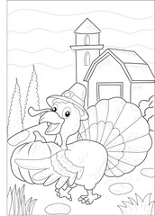 Turkeys carry fruit in the yard Coloring Page 