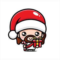 cute jesus cartoon vector design using santa costume and bringing gifts