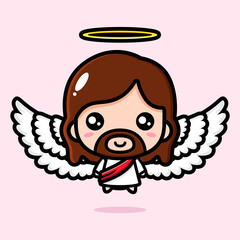 vector design of cute cartoon jesus being an angel with beautiful wings
