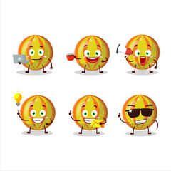 Yellow candy cartoon character with various types of business emoticons