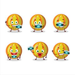 Photographer profession emoticon with yellow candy cartoon character
