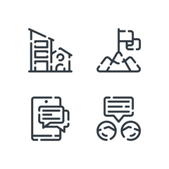 Vector illustration of building, goal, smartphone, talking icon. Simple icon with line design style