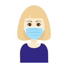 Woman with face mask. COVID pandemic illustration