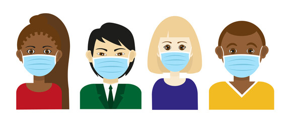 Group of people wearing blue surgical face masks