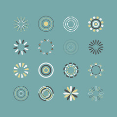Cute color circle emblem icons design elements set on teal background