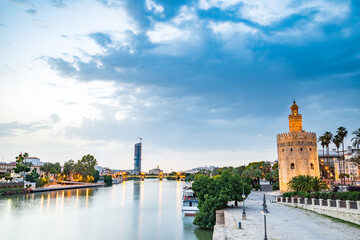 The Golden Tower (Torre del Oro) in Seville, Spain, is located at the margin of the Guadalquivir river and was built in the XIII century by the muslims ruling the area at the time.