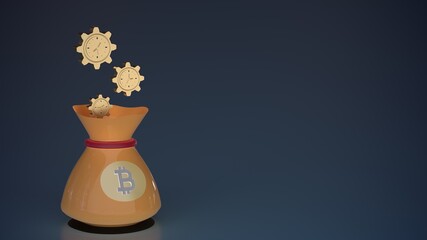 Bitcoin cryptocurrency trading and growing. 3d render illustration